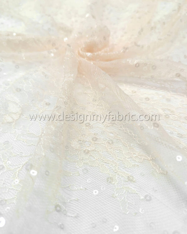 Pastel apricot french lace with sequined fabric #50344 - Image 4