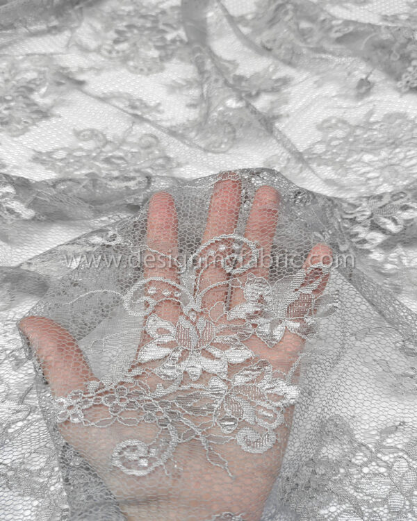 Grey french lace fabric #70090 - Image 3