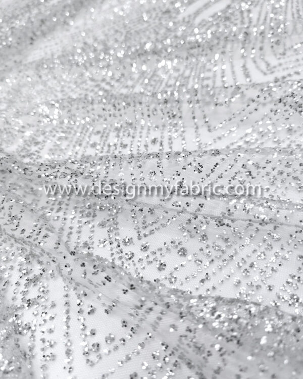 Silver glitter lace fabric #99148 - Image 5