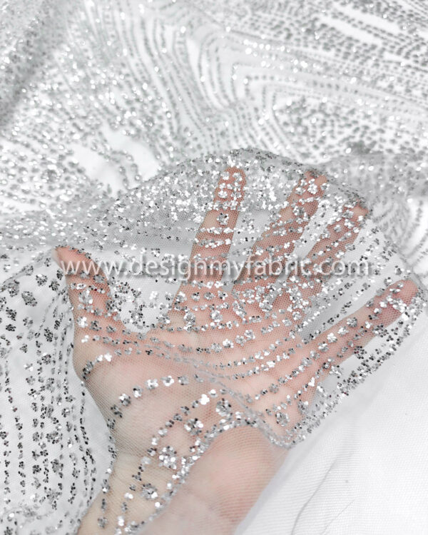 Silver glitter lace fabric #99148 - Image 3