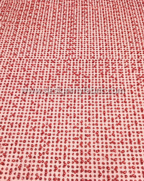 Dark red net glitter and pearls fabric #91976 - Image 7