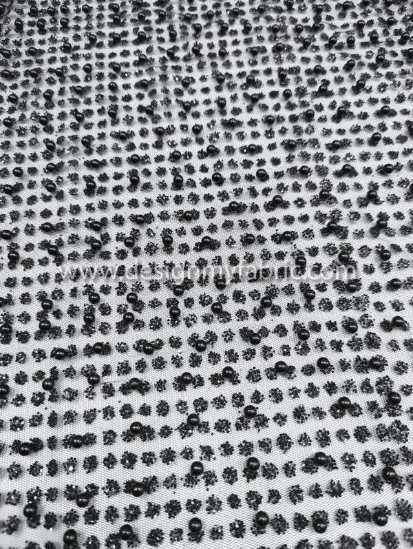 Black net glitter and pearls fabric #91978 - Image 2