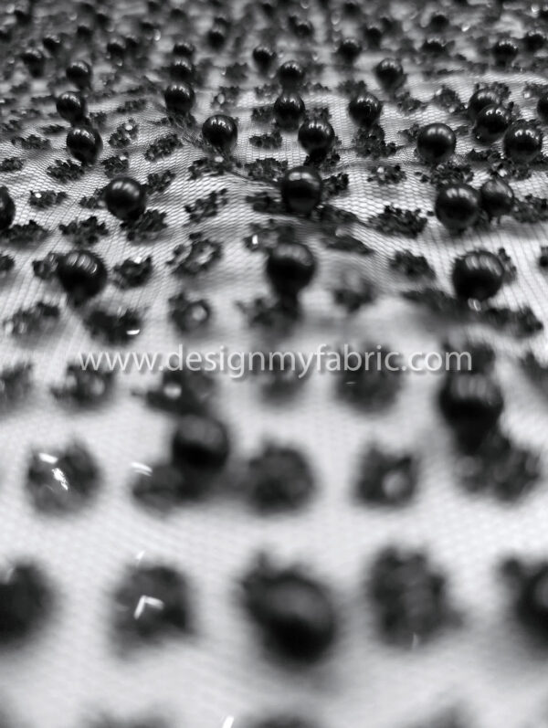 Black net glitter and pearls fabric #91978 - Image 3