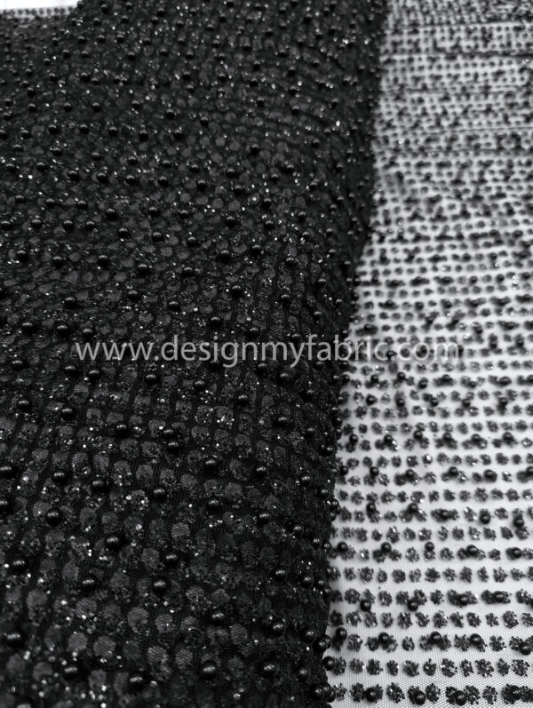 Black net glitter and pearls fabric #91978