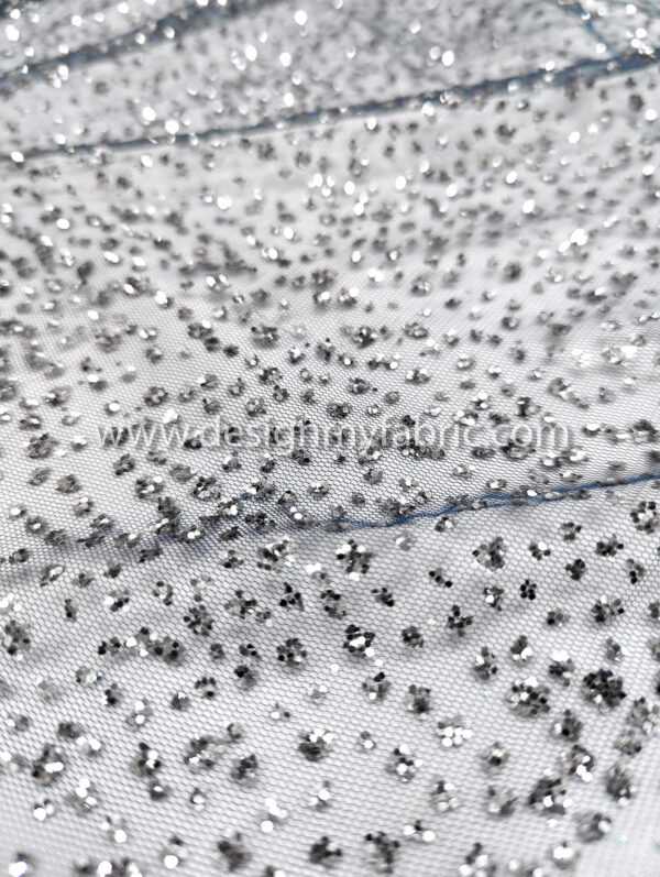 Silver glitter on blue lace fabric #99149 - Image 2