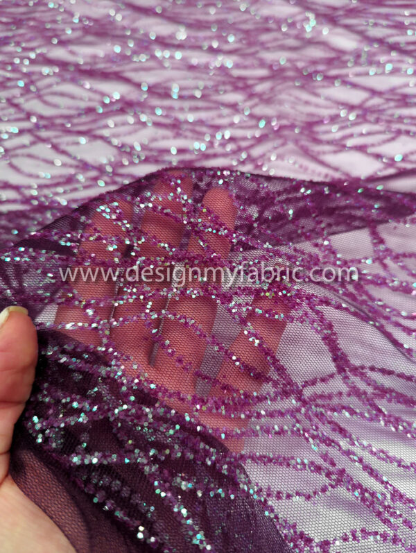 Purple reflect green glitter net fabric #91587 - Image 3