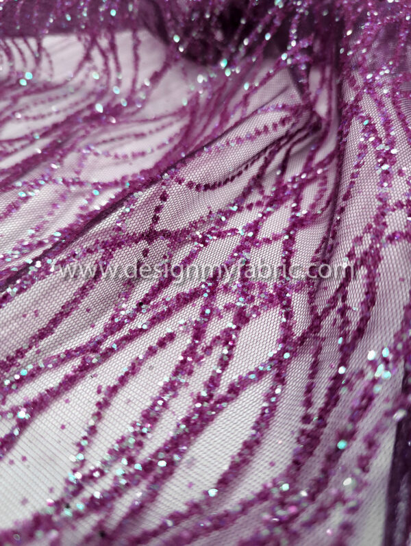 Purple reflect green glitter net fabric #91587 - Image 6