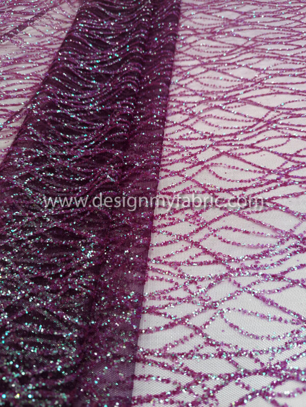 Purple reflect green glitter net fabric #91587