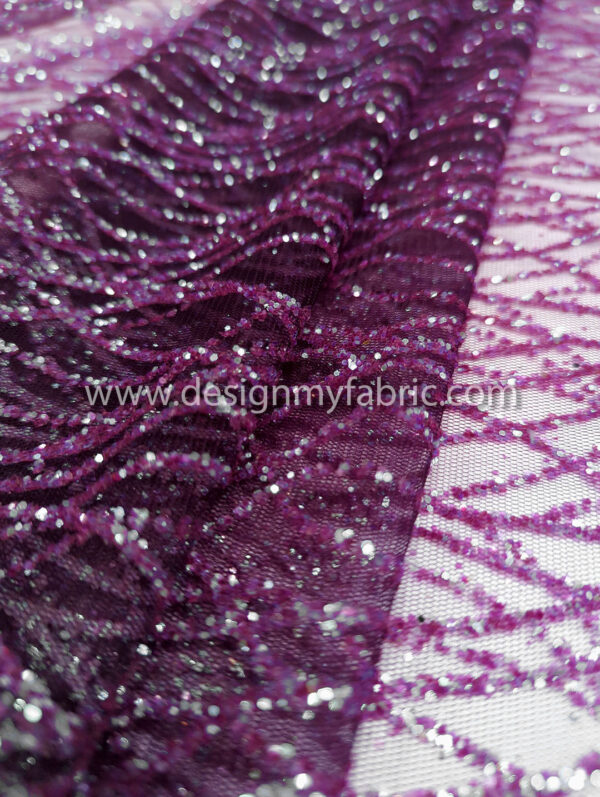 Purple reflect green glitter net fabric #91587 - Image 7