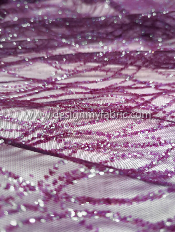 Purple reflect green glitter net fabric #91587 - Image 8