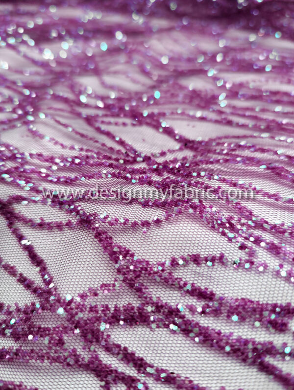 Purple reflect green glitter net fabric #91587 - Image 2