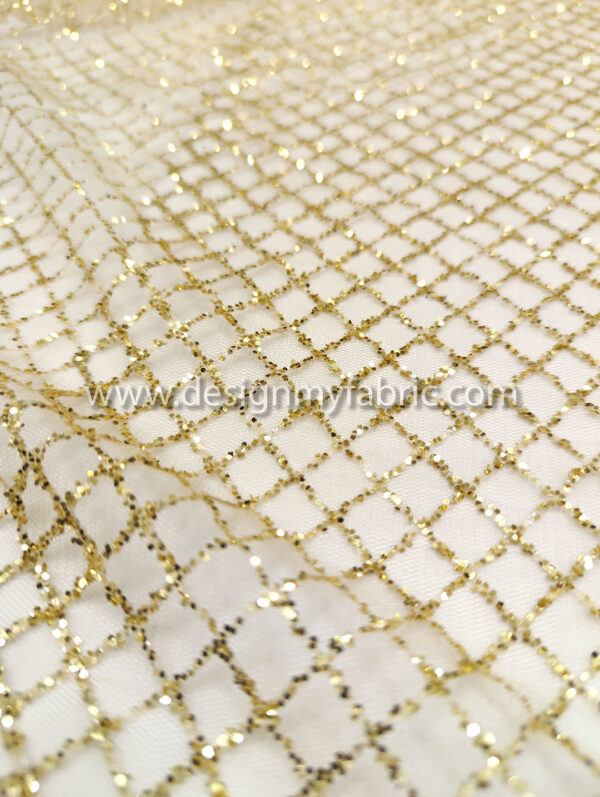 Gold rhombus glitter lace fabric #81424 - Image 2