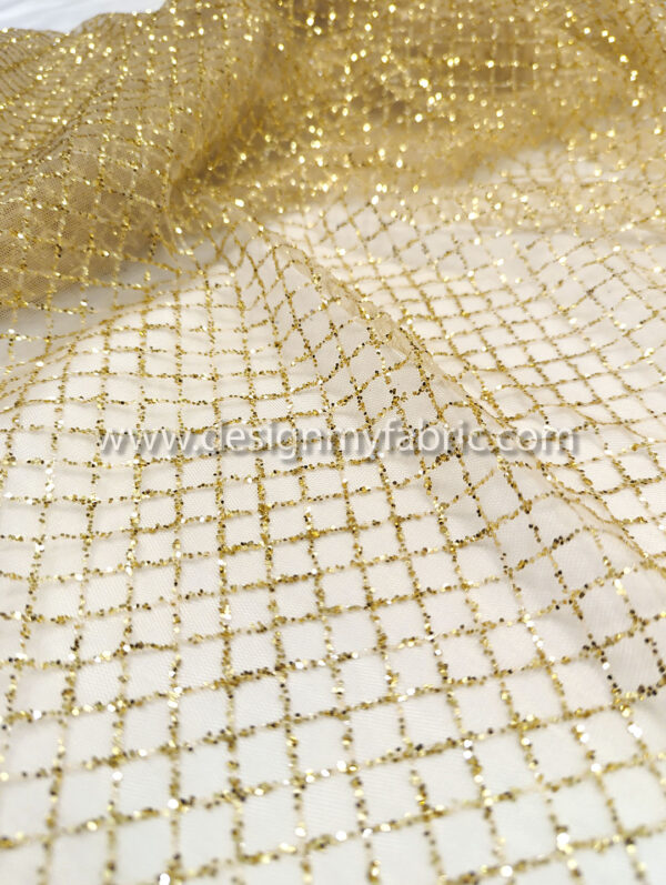 Gold rhombus glitter lace fabric #81424 - Image 5