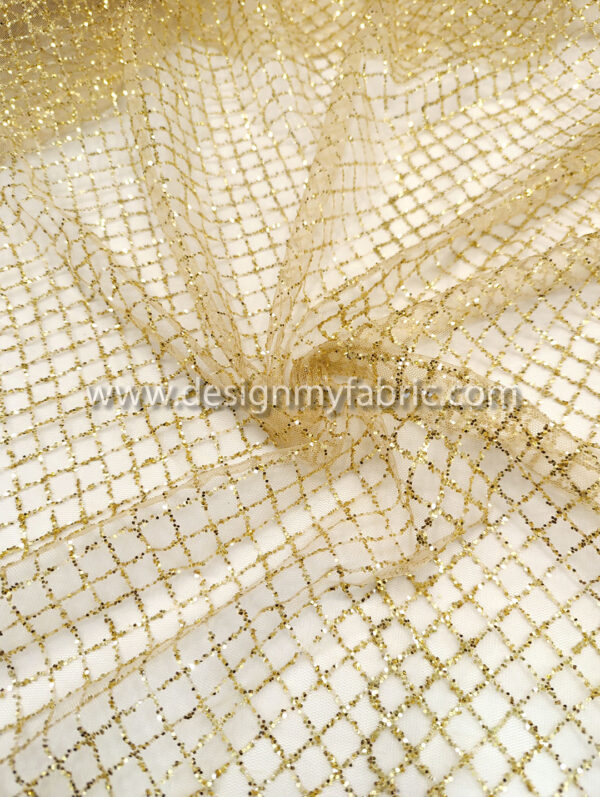 Gold rhombus glitter lace fabric #81424 - Image 6