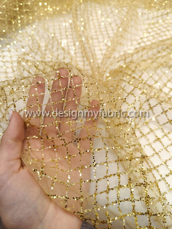 Gold rhombus glitter lace fabric #81424 - Image 3