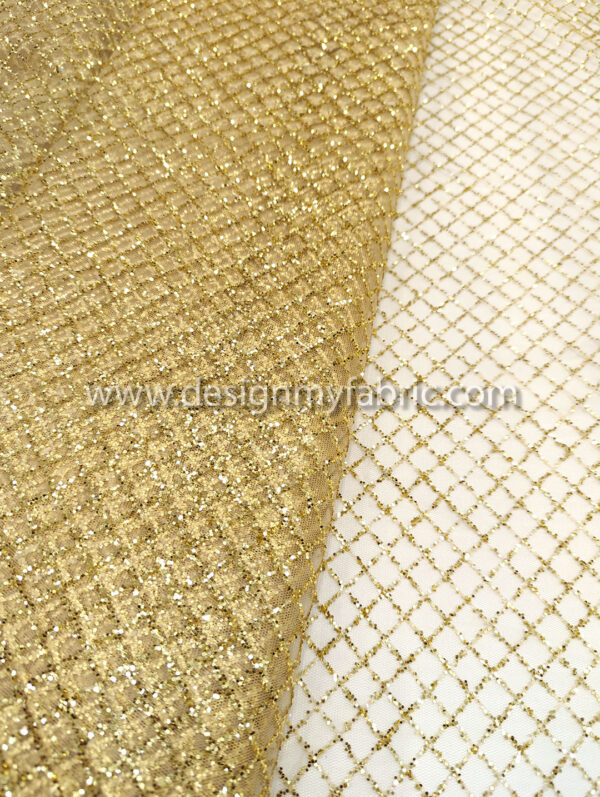 Gold rhombus glitter lace fabric #81424