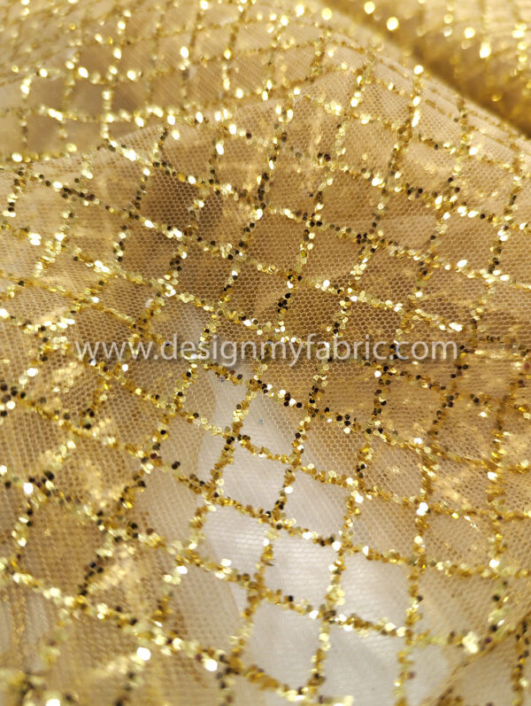 Gold rhombus glitter lace fabric #81424 - Image 8