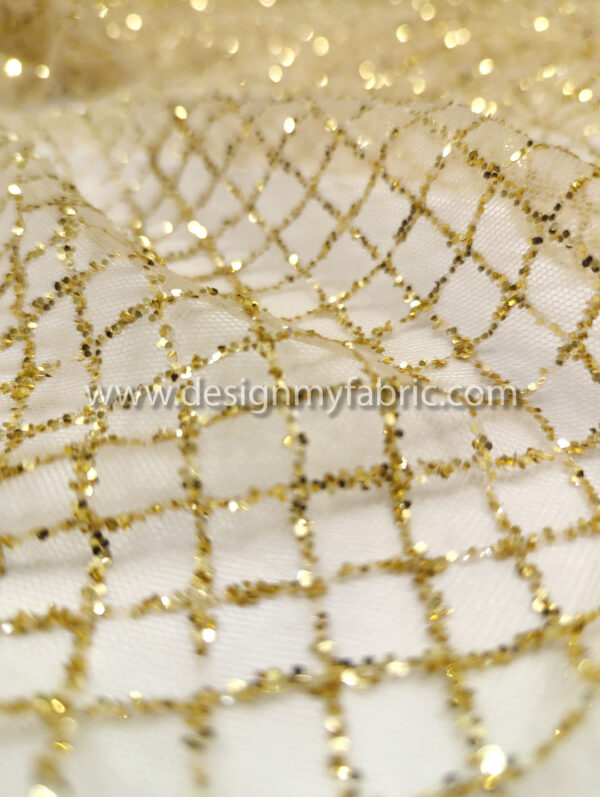 Gold rhombus glitter lace fabric #81424 - Image 7