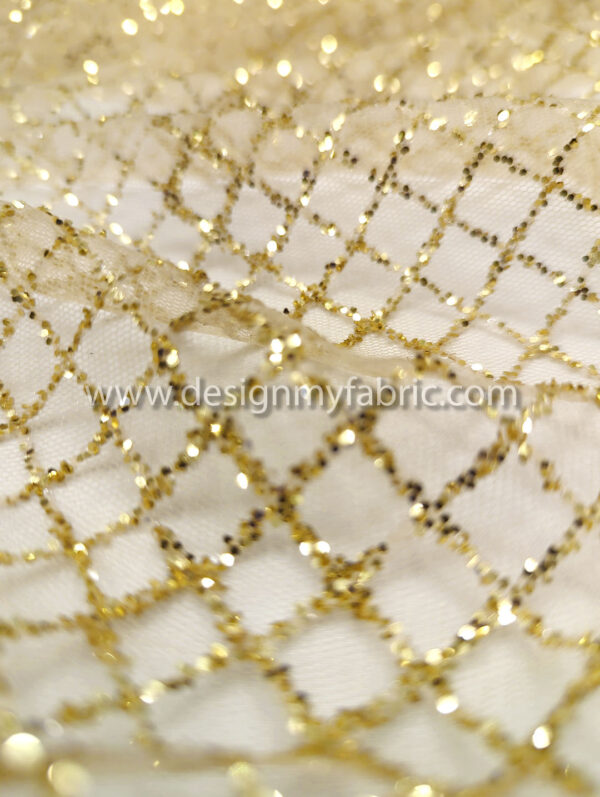 Gold rhombus glitter lace fabric #81424 - Image 4