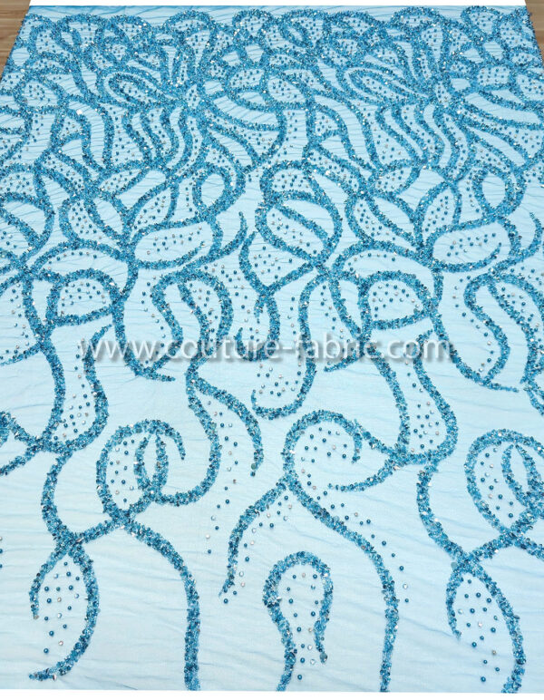 Blue color embroidery couture lace - Image 4