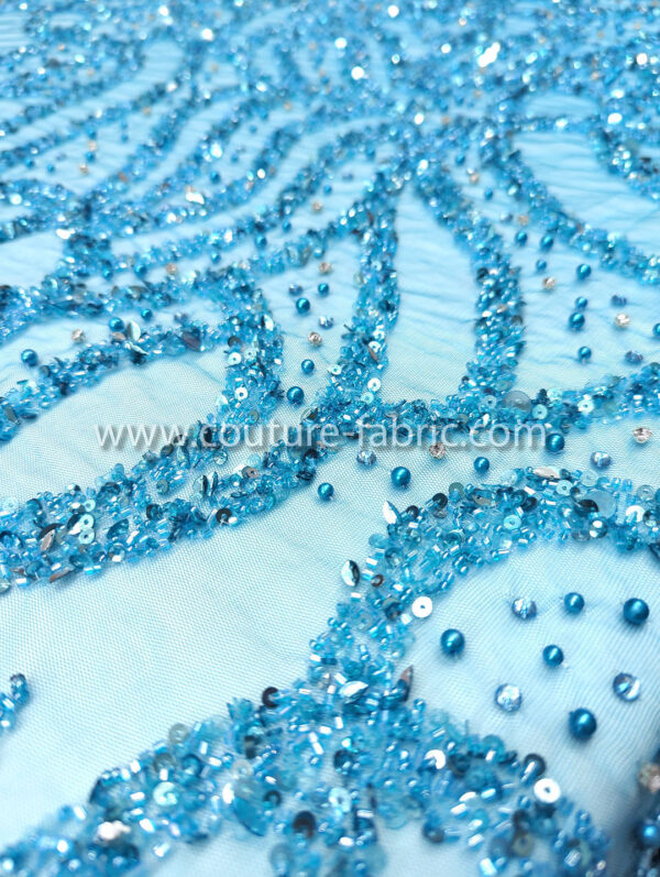 Blue color embroidery couture lace - Image 5