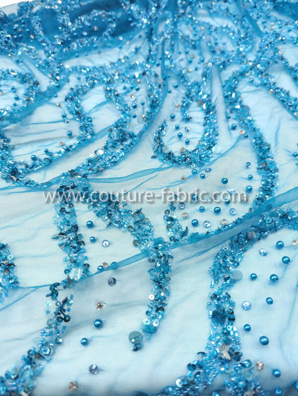 Blue color embroidery couture lace - Image 6