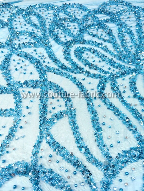 Blue color embroidery couture lace - Image 7