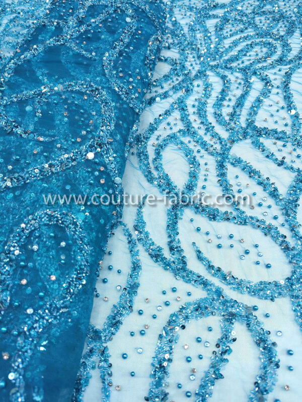 Blue color embroidery couture lace