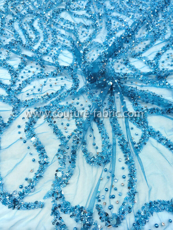 Blue color embroidery couture lace - Image 9