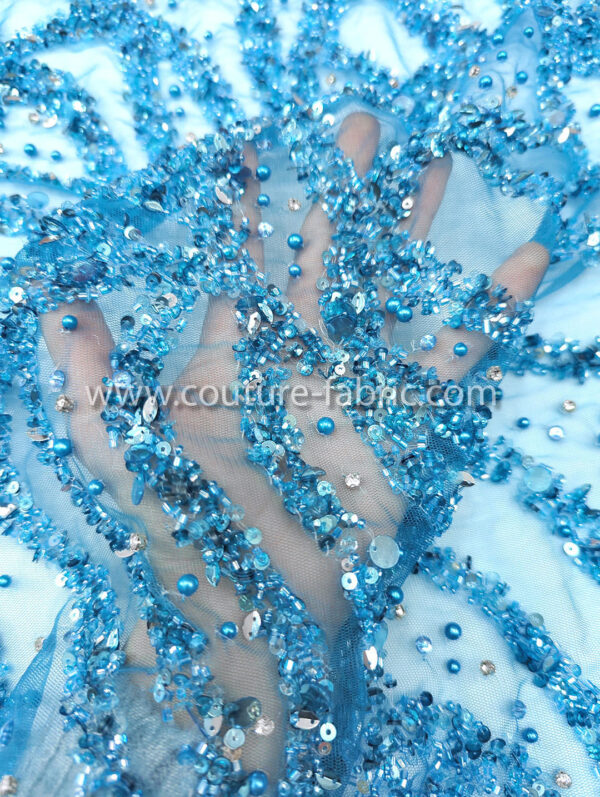 Blue color embroidery couture lace - Image 10