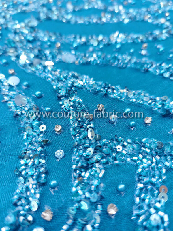 Blue color embroidery couture lace - Image 2