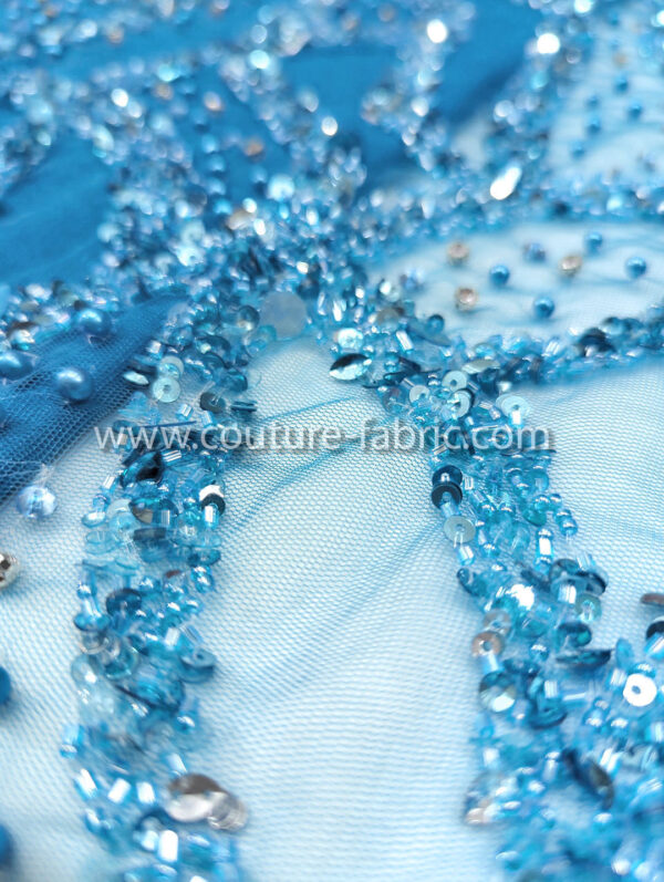 Blue color embroidery couture lace - Image 3