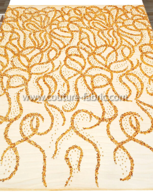 Orange color embroidery couture lace - Image 12