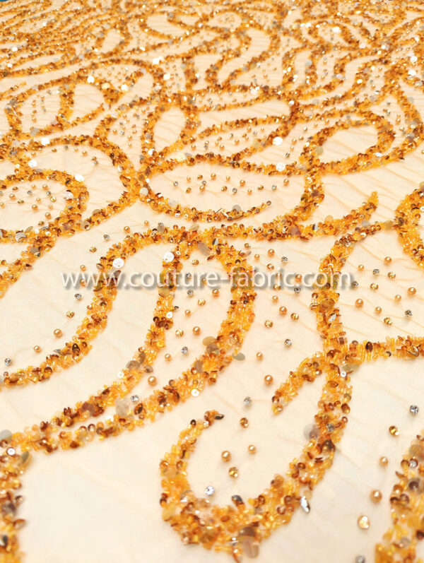 Orange color embroidery couture lace - Image 5