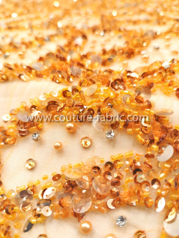 Orange color embroidery couture lace - Image 2