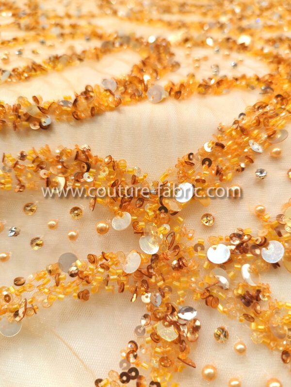 Orange color embroidery couture lace - Image 6