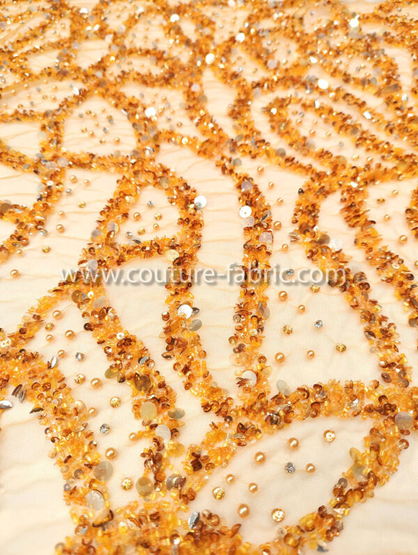 Orange color embroidery couture lace - Image 4