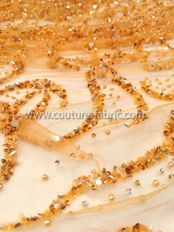 Orange color embroidery couture lace - Image 7