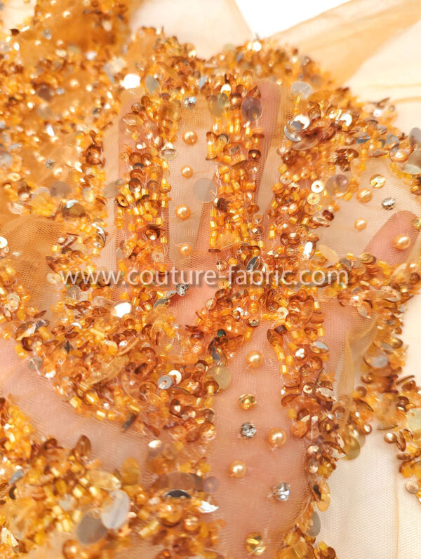 Orange color embroidery couture lace - Image 3