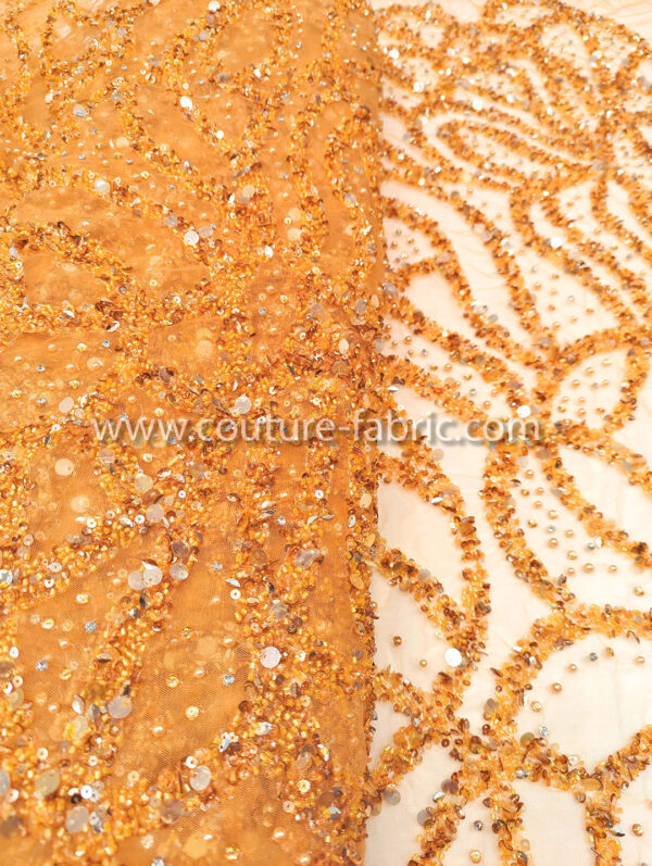 Orange color embroidery couture lace