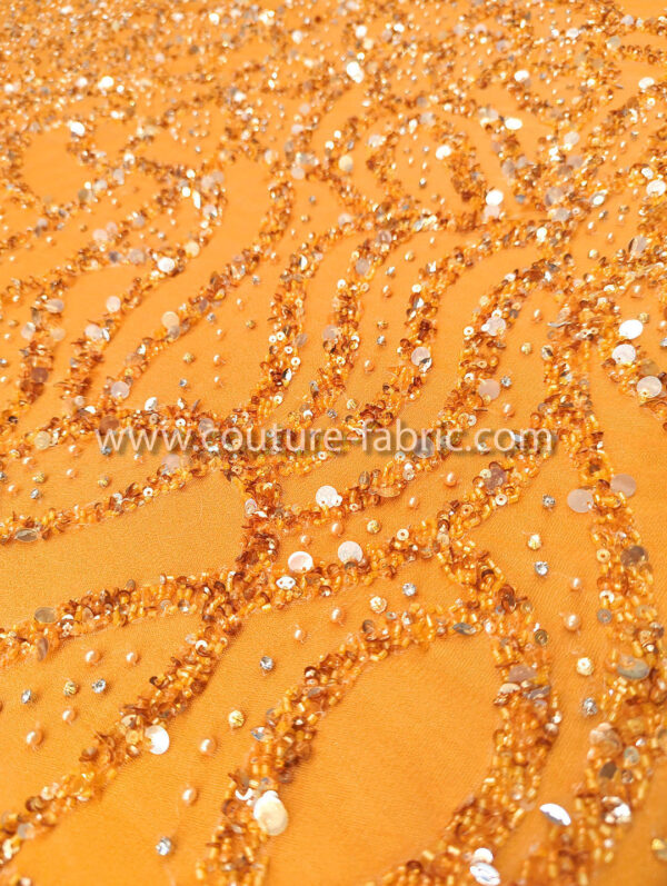 Orange color embroidery couture lace - Image 11