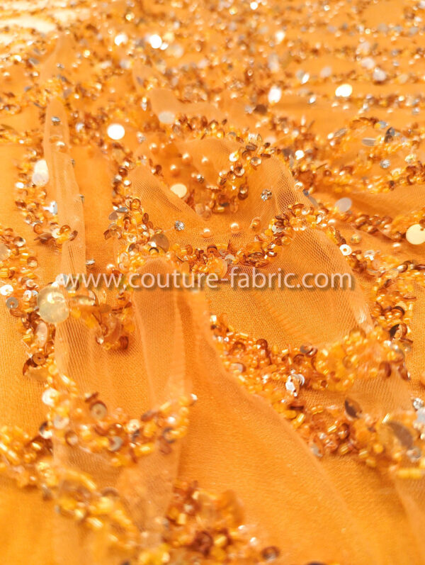 Orange color embroidery couture lace - Image 9