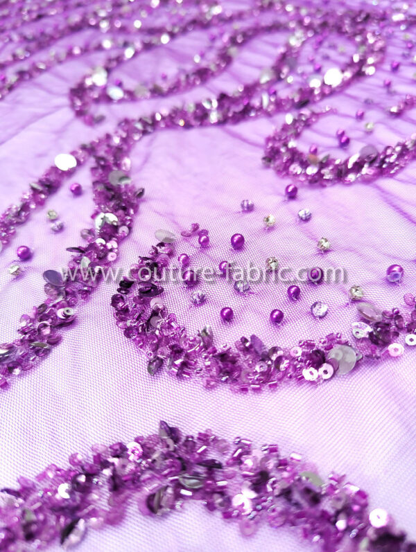 Purple color embroidery couture lace - Image 2