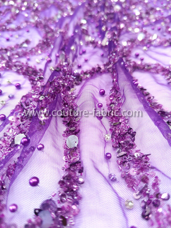 Purple color embroidery couture lace - Image 4