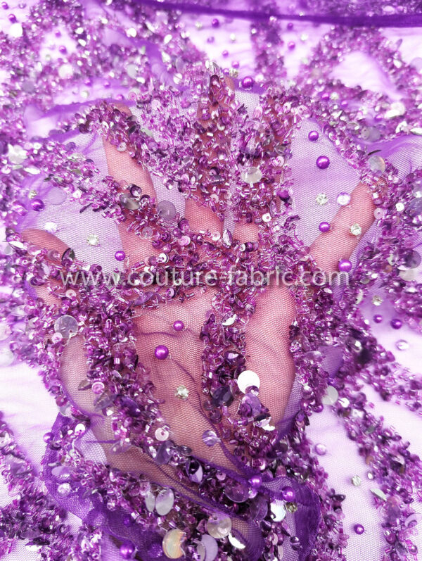 Purple color embroidery couture lace - Image 3