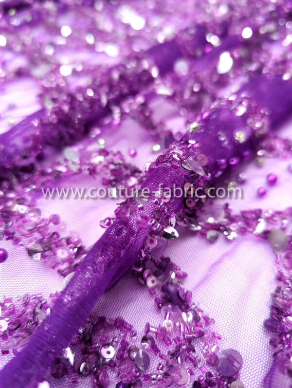 Purple color embroidery couture lace - Image 5