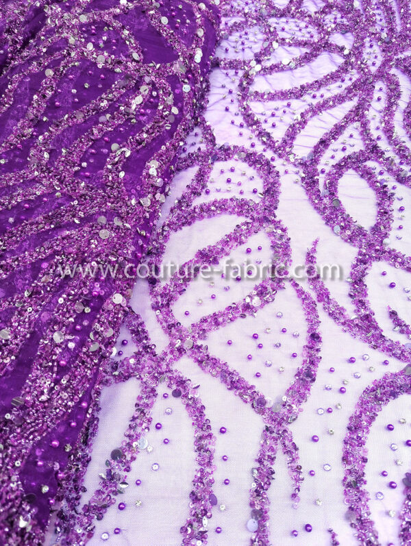 Purple color embroidery couture lace