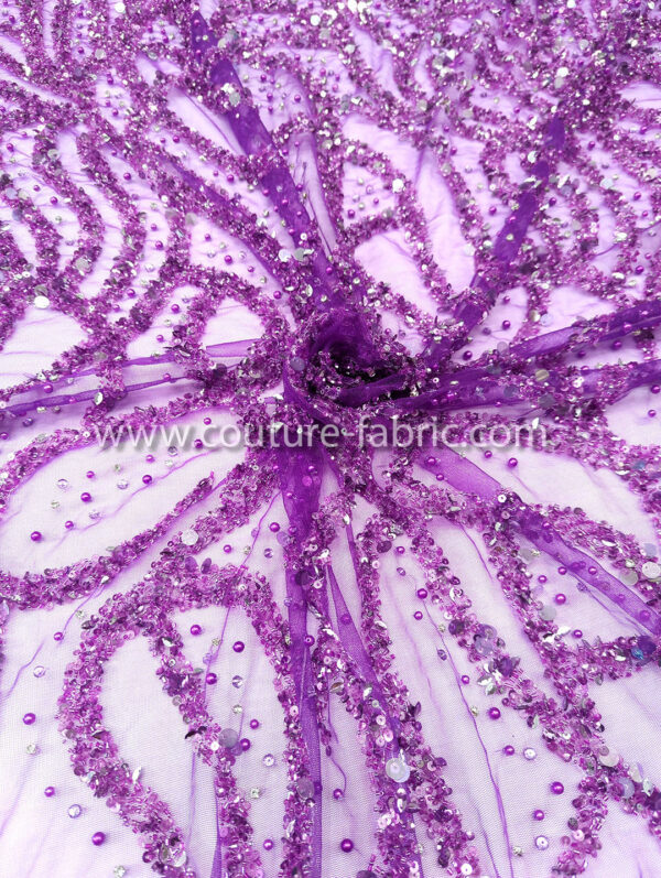 Purple color embroidery couture lace - Image 9