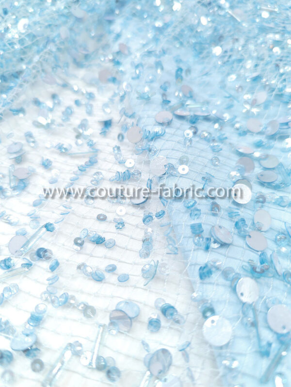 Babyblue color embroidery couture lace - Image 7