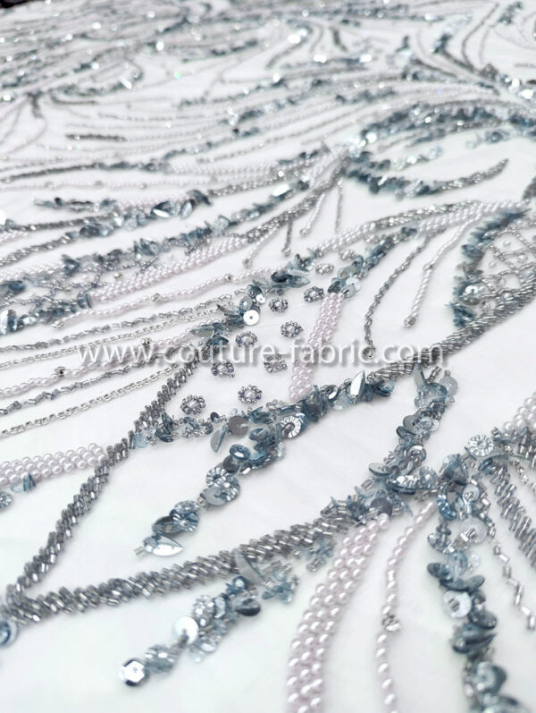 Dusty blue color embroidery couture lace - Image 4